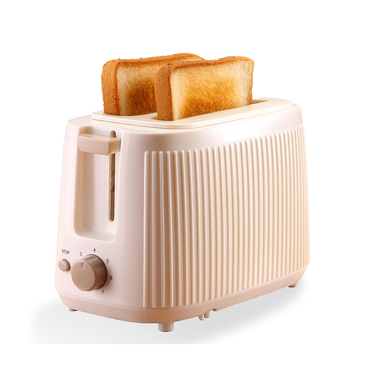 Wonderchef Regalia 63155114 ivory 2 slice pop-up toaster with two toasted bread slices and browning dial