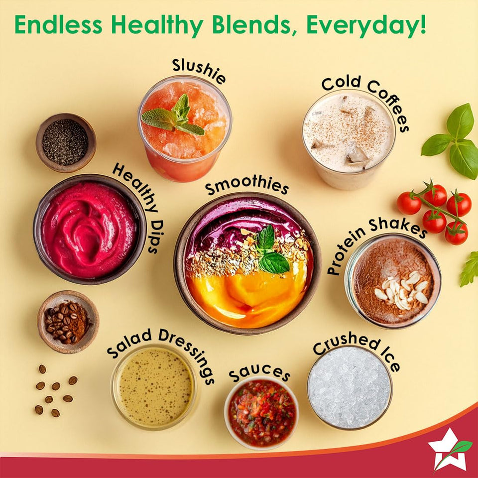 Wonderchef Twister 63155201 serving ideas: smoothies, slushies, cold coffees, protein shakes, dips, salad dressings, sauces and crushed ice