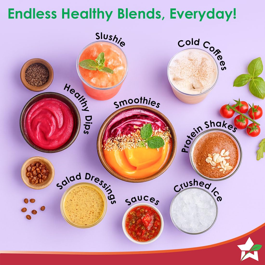 Wonderchef Twister 63155202 blends: slushie, cold coffee, smoothie bowl, healthy dip, protein shake, salad dressing, sauce and crushed ice