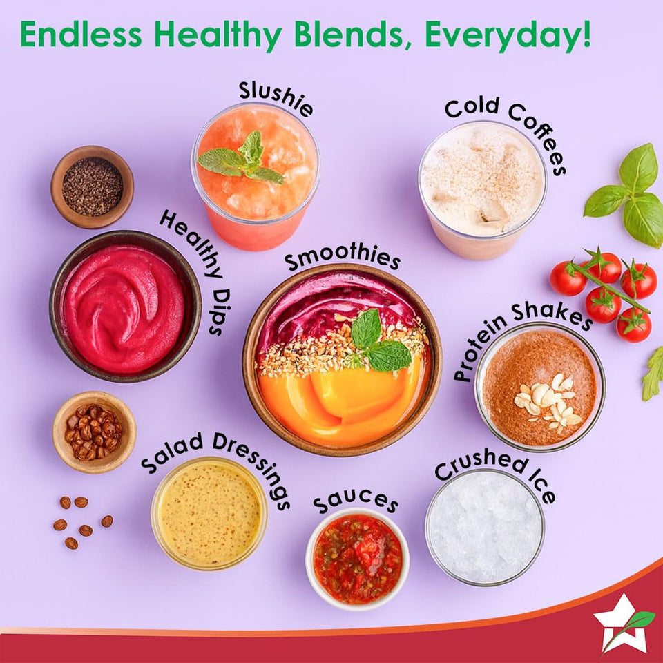 Wonderchef Twister 63155202 blends: slushie, cold coffee, smoothie bowl, healthy dip, protein shake, salad dressing, sauce and crushed ice
