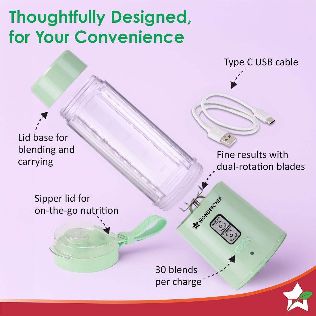 Additional product image of the Wonderchef Twister 63155202 mint portable USB blender