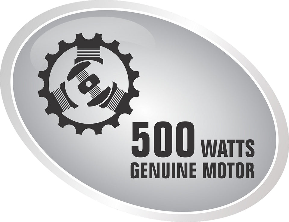 Badge showing the 500 watts genuine motor claim for the Bajaj Glory mixer grinder