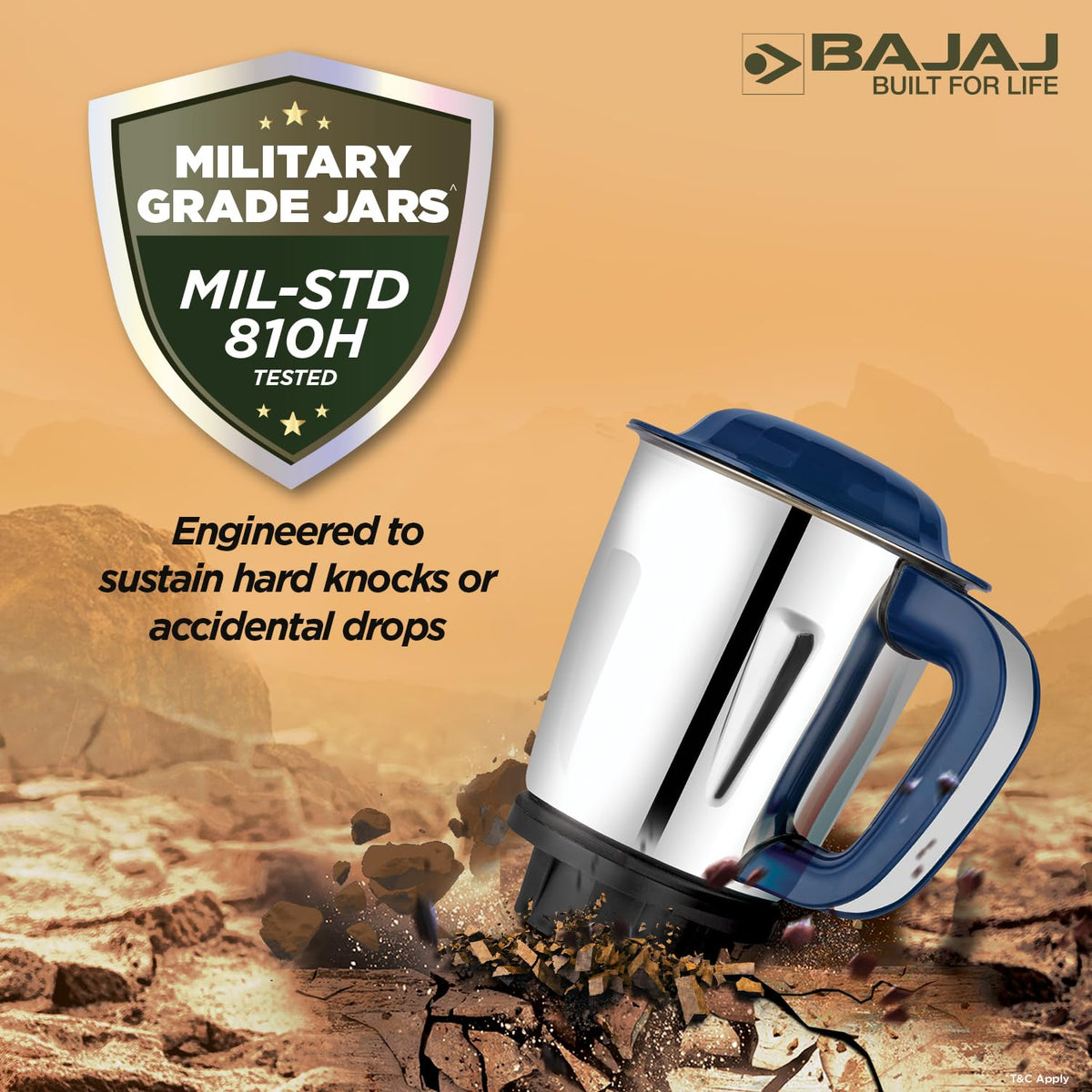 Bajaj Military Series Glamore stainless steel jar with Military Grade Jars MIL-STD-810H tested badge