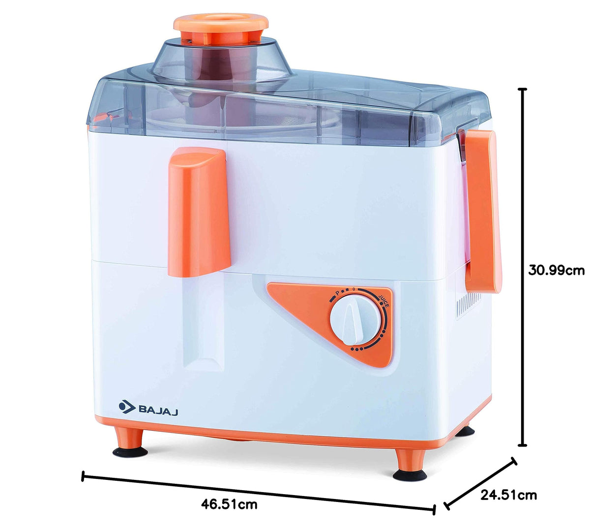Bajaj Neo JX4 juicer mixer grinder with dimension markings for length, width and height