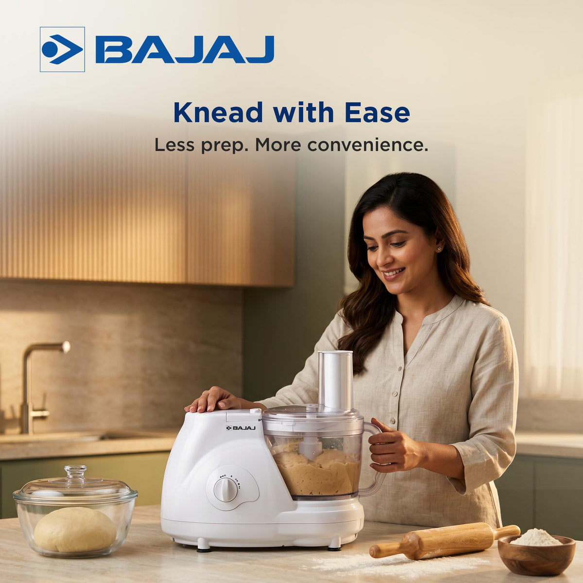 Bajaj FX 11 food processor kneading atta dough in the processing bowl