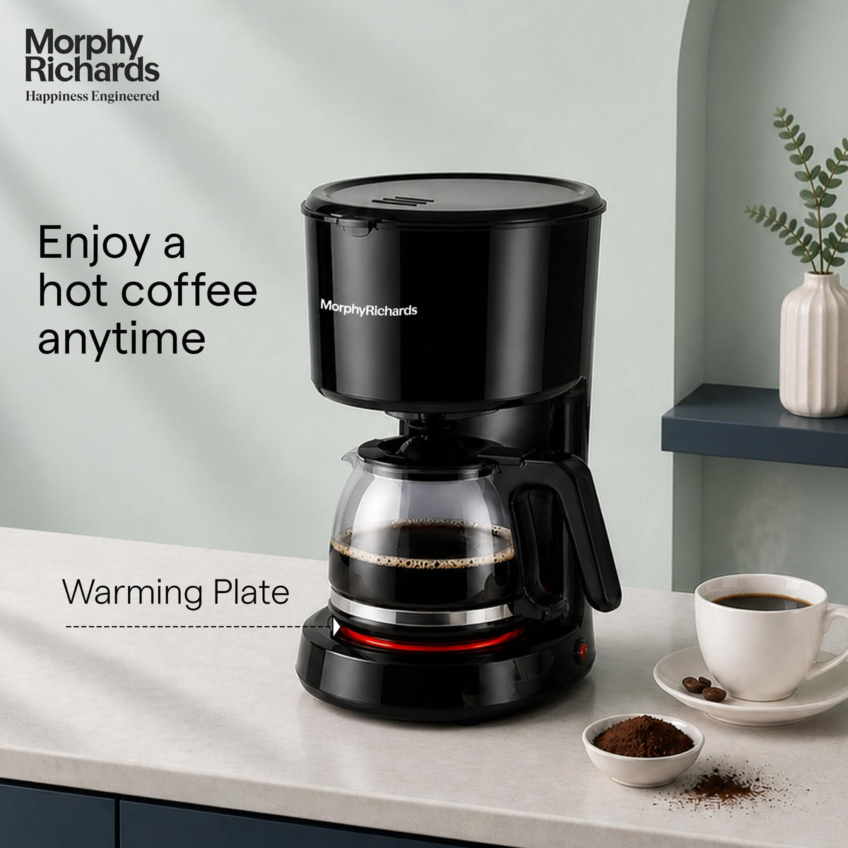 Morphy Richards 350012 Europa Drip coffee maker with the warming plate highlighted under the carafe