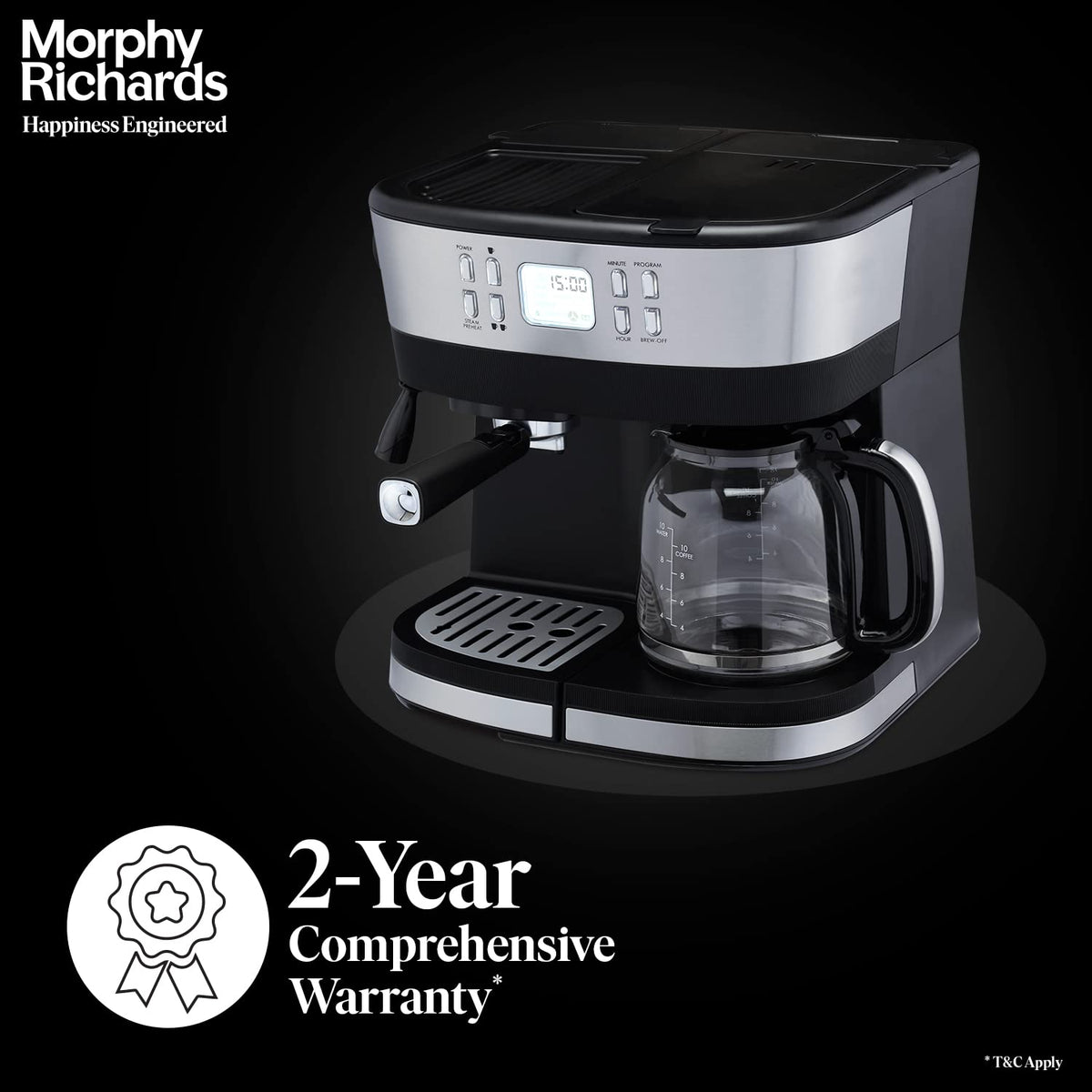 Morphy Richards 350016 DuoPresso with 2-year comprehensive warranty callout