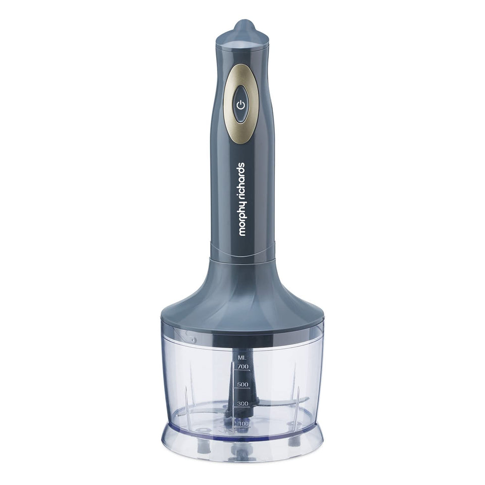 Morphy Richards Pronto Plus hand blender motor unit fitted to the 700 ml chopper bowl with ml markings