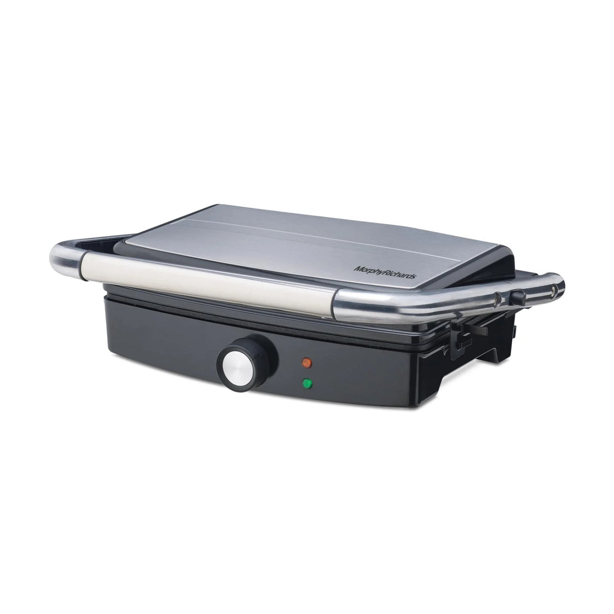 Morphy Richards Imperio Series SM72 2 slice sandwich maker with brushed steel lid, black base, front control knob and two indicator lights