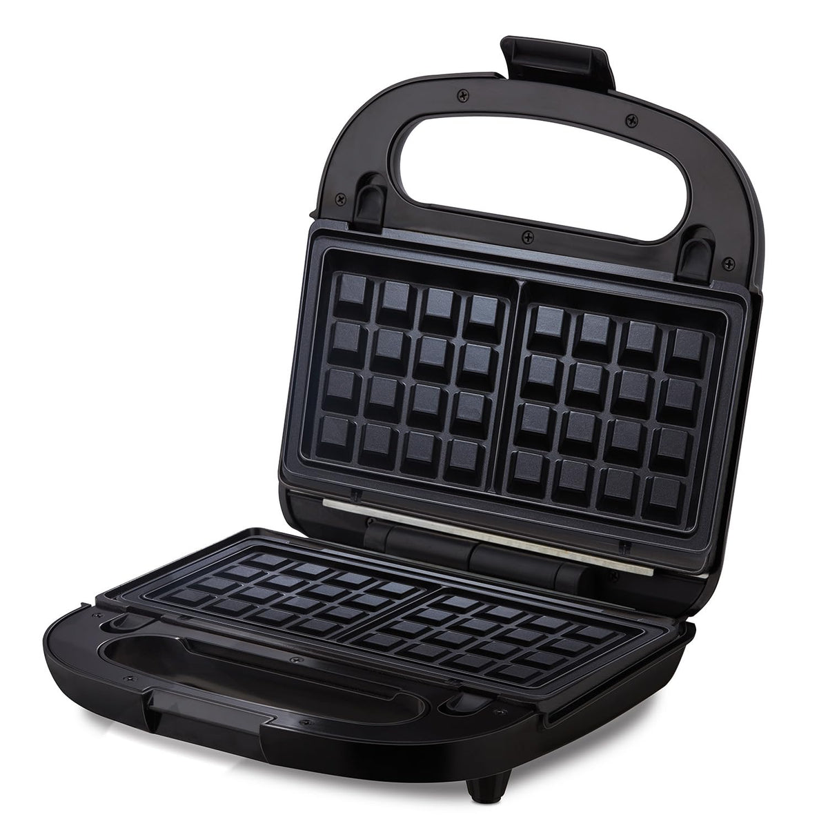 Morphy Richards 370070 sandwich maker open with the waffle plates fitted