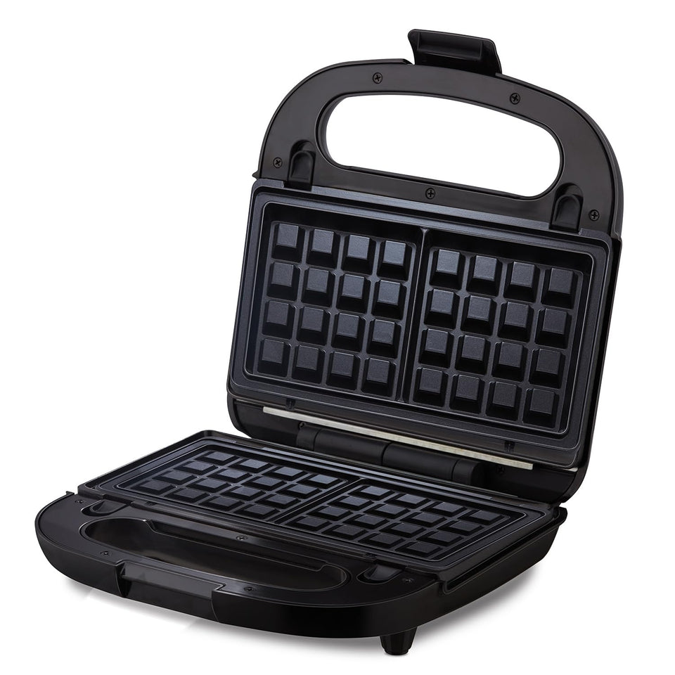 Morphy Richards 370070 sandwich maker open with the waffle plates fitted