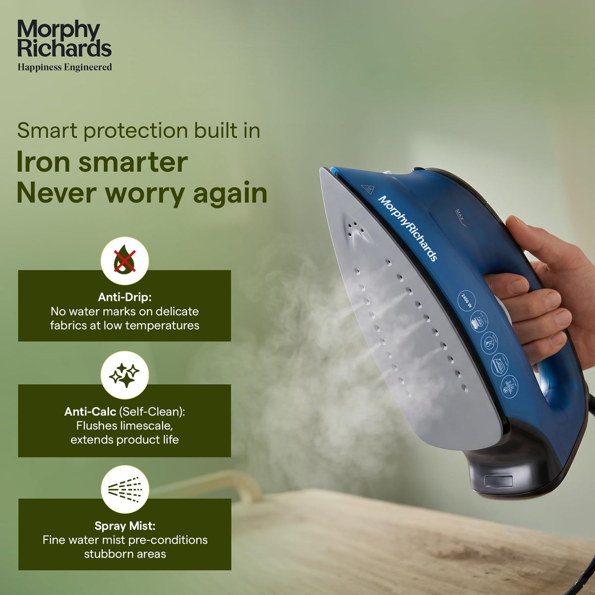 Morphy Richards Turbo Blaze iron steaming, with anti-drip, anti-calc and spray mist features