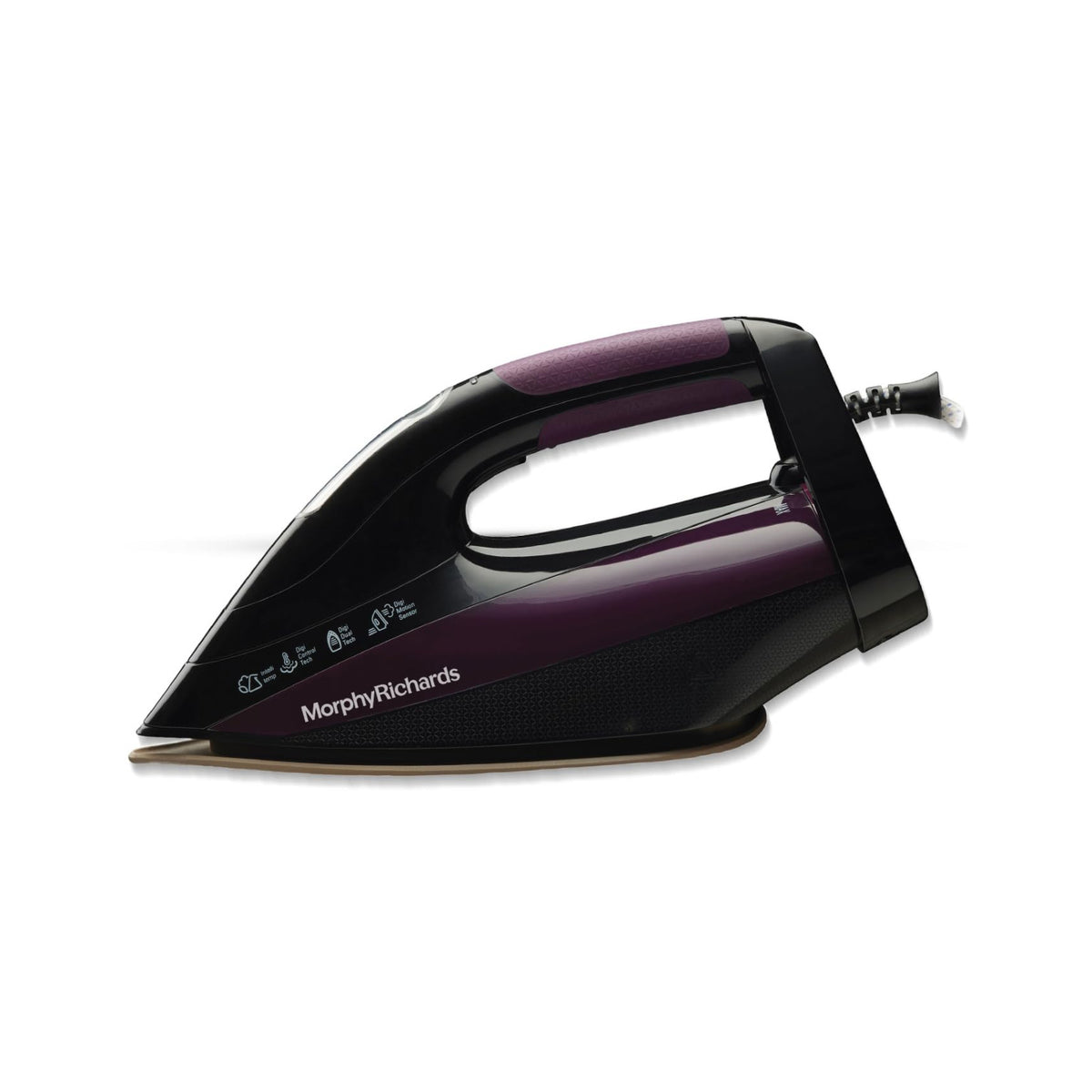 Morphy Richards 500082 Intellitemp Steam Iron 2400 W in black and purple, side view on white background