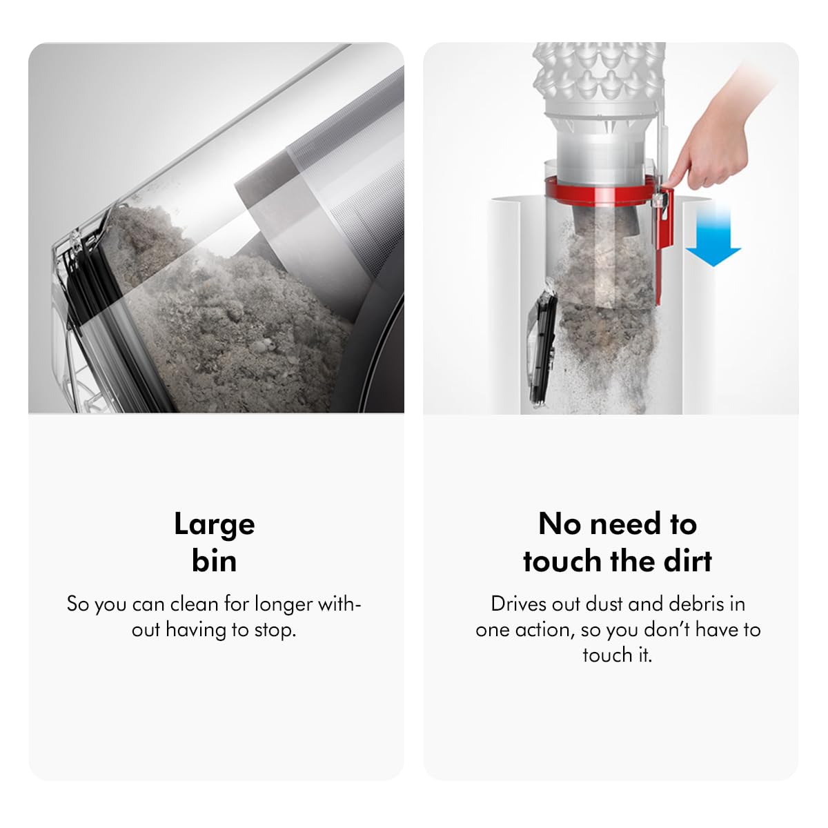Dyson Big Ball 492954-01 graphic showing the large 1.6 L bin and one-action hygienic bin emptying