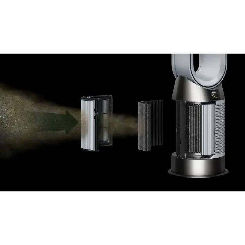 Dyson Purifier Hot+Cool HP10 462939-01 with filter layers pulled out showing how air passes through the filters
