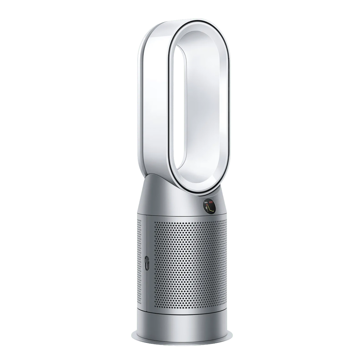Dyson Purifier Hot+Cool HP11 529188-01 angled side view showing the loop, display and perforated silver body