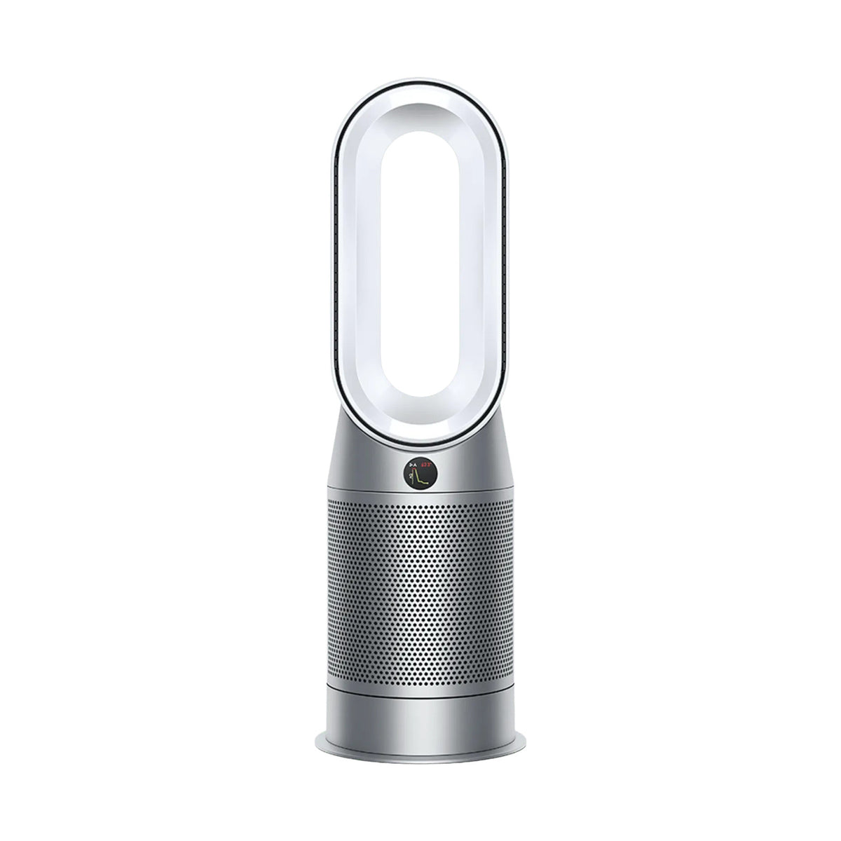 Dyson Purifier Hot+Cool HP11 529188-01 front view in White/Silver with looped amplifier and perforated body