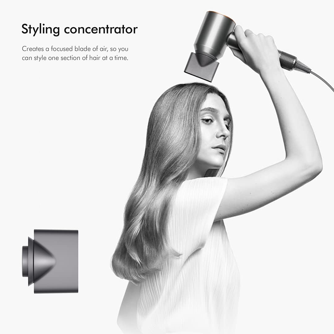 Dyson Supersonic 389934-01 hair dryer with styling concentrator, attachment shown separately