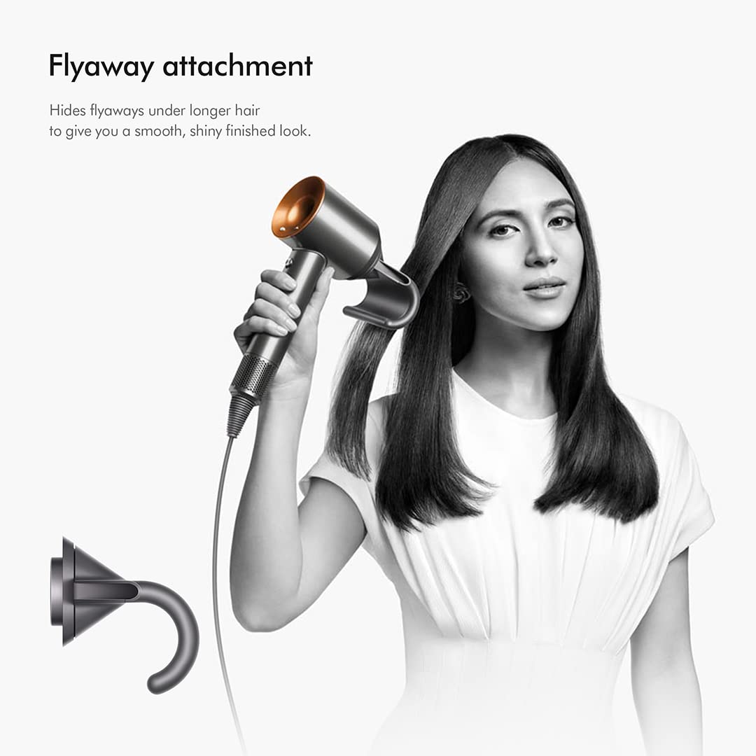 Dyson Supersonic 389934-01 hair dryer with flyaway attachment smoothing long straight hair