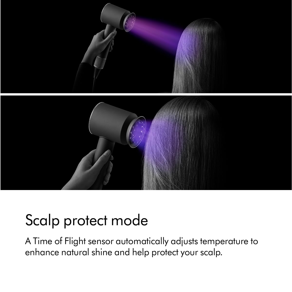 Dyson Supersonic Nural 515217-01 scalp protect mode with Time of Flight sensor shown over hair