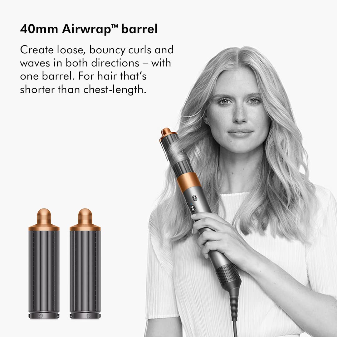 Dyson Airwrap 400706-01 with 40mm Airwrap barrel creating loose waves, with two barrels shown