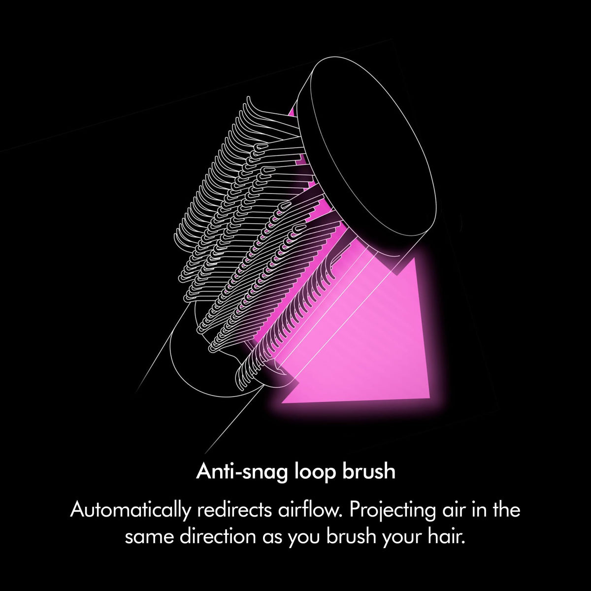 Dyson Airwrap Origin 113162-01 anti-snag loop brush with airflow direction diagram