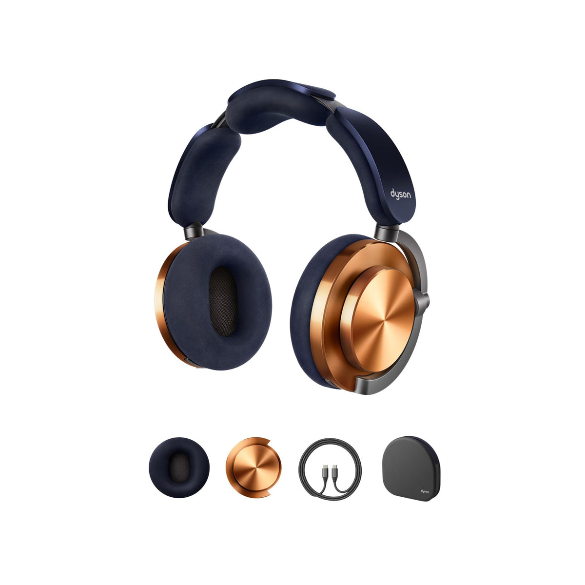 Dyson OnTrac 759558-01 Copper headphones with spare ear cushion, outer cap, USB-C cable and Slimline case