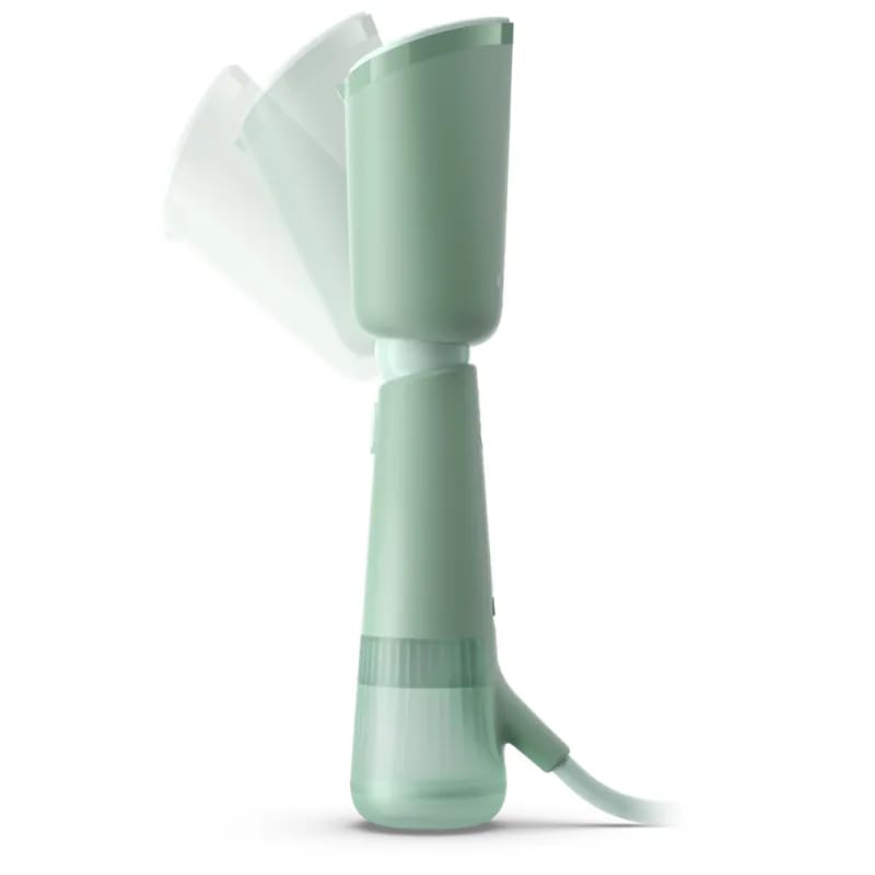 Philips STH5010/70 handheld garment steamer standing upright with the steamer head shown swivelling on its neck
