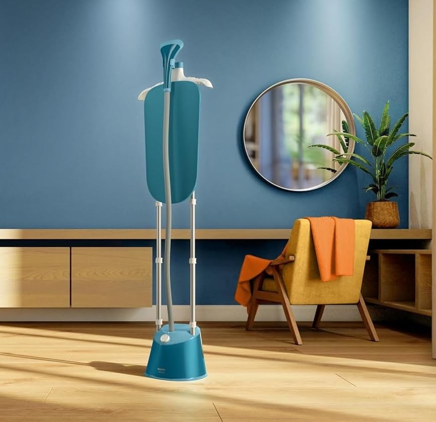 Philips STE1030/20 Azur garment steamer standing in a living room