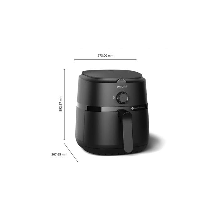 Philips NA120/00 air fryer with dimension markings shown around the product