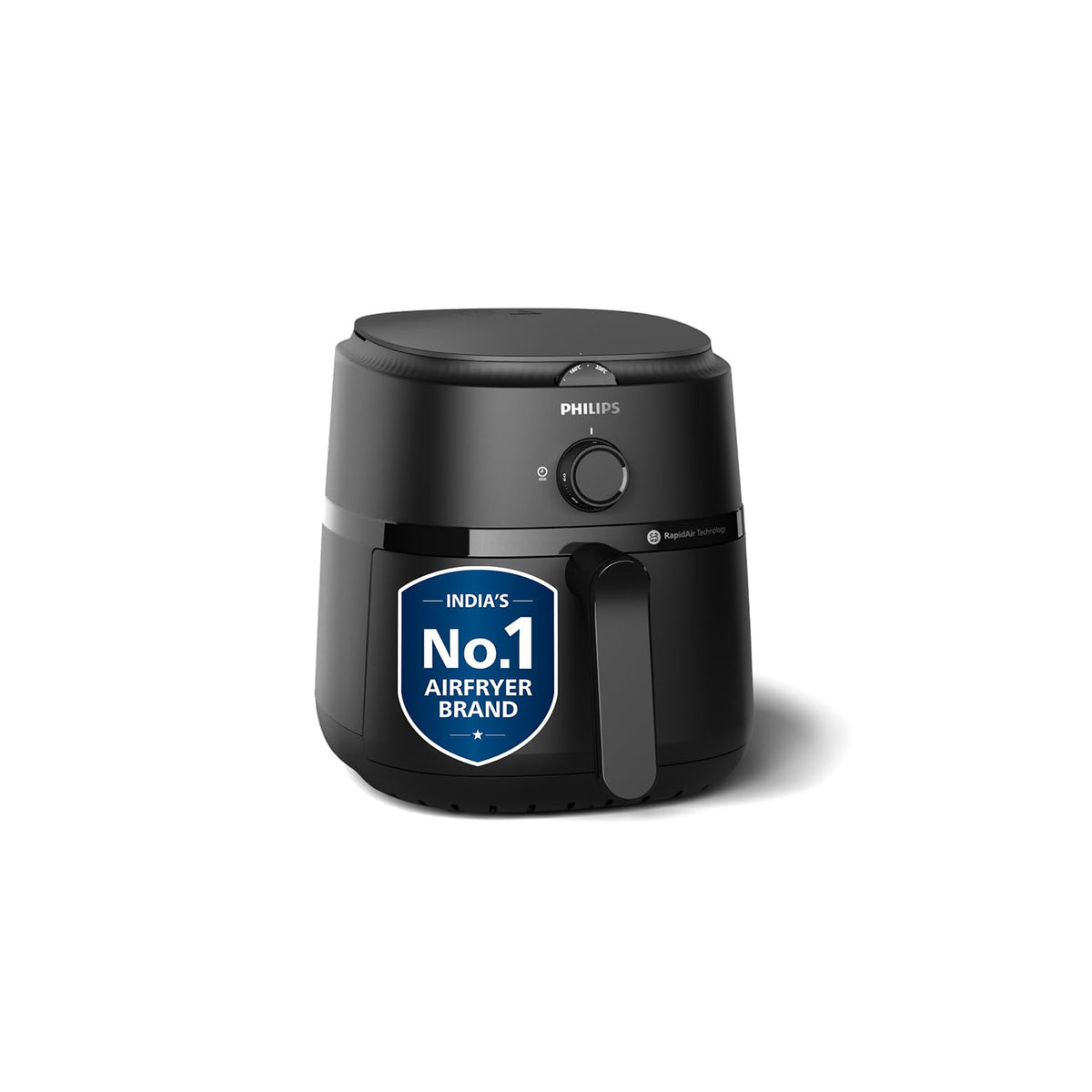 Philips NA120/00 4.2 L black air fryer, front view with India's No.1 Airfryer Brand badge