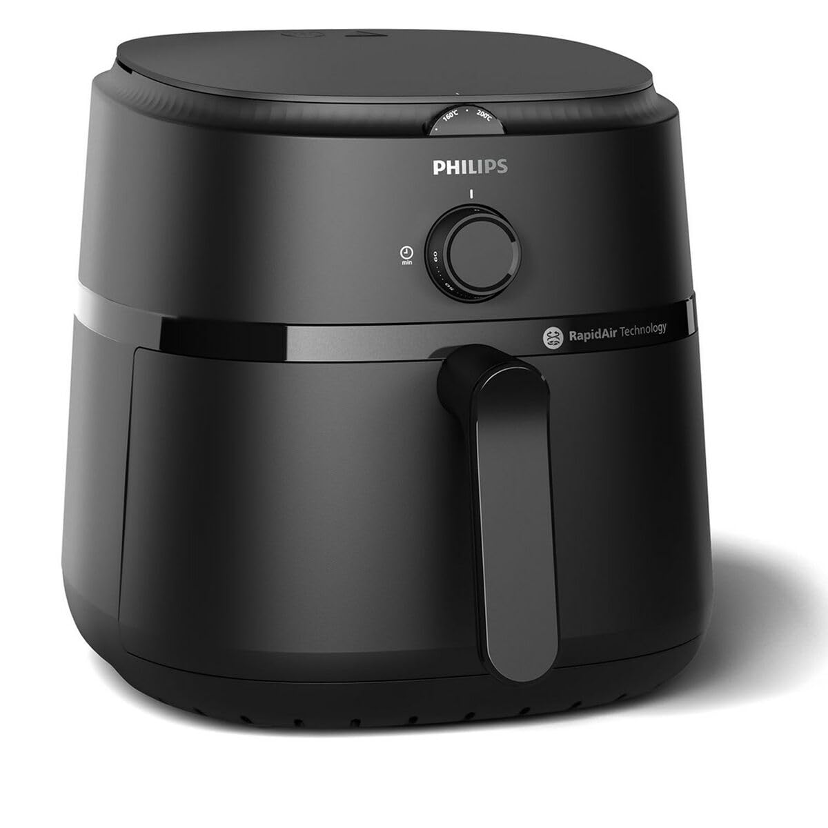 Philips NA130/00 black air fryer shown from a slight angle with RapidAir Technology label