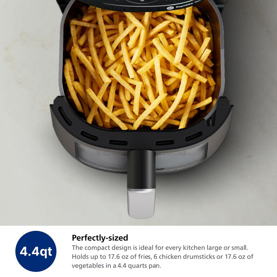 Top view of the Philips NA221/00 Airfryer basket filled with french fries