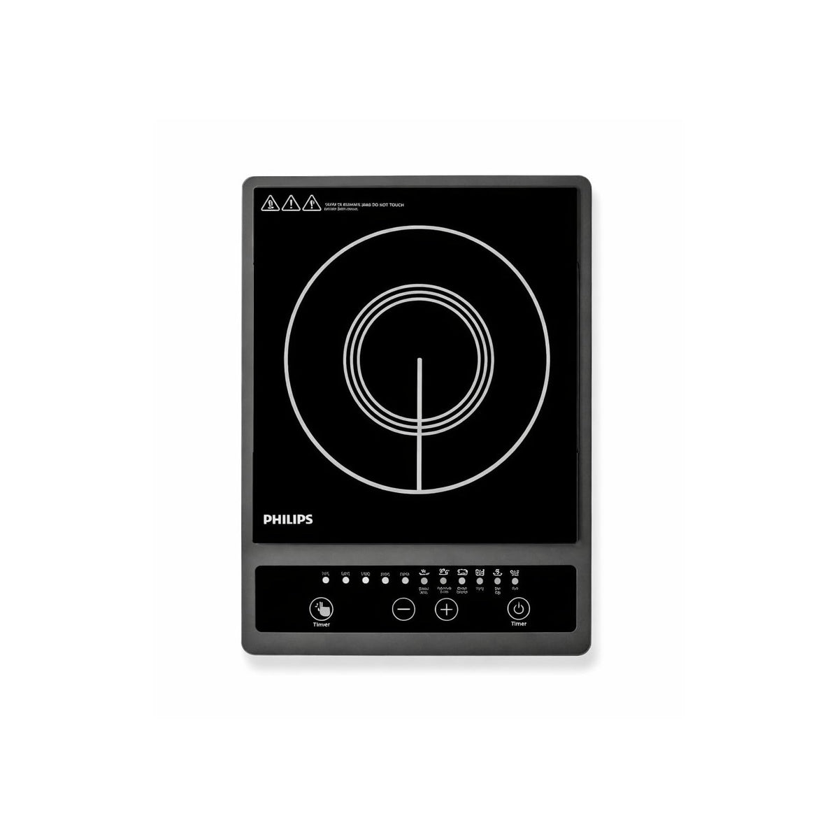 Philips HD4944/00 induction cooktop top view showing black glass surface with cooking ring and touch controls