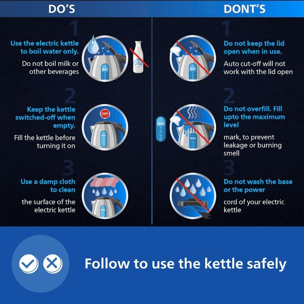 Do's and don'ts safety guide for using the Philips HD9373/00 electric kettle