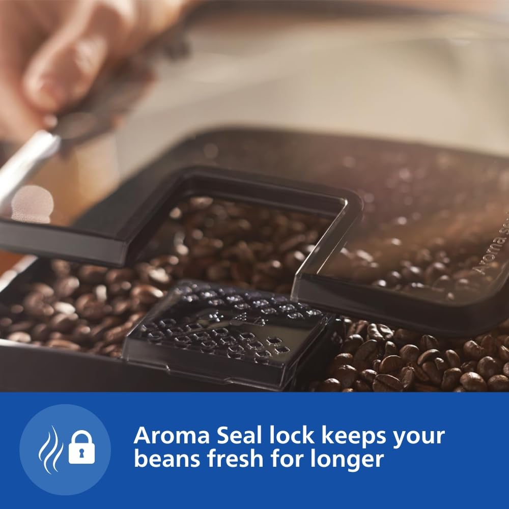 Philips EP3221/40 bean hopper with Aroma Seal lock and coffee beans