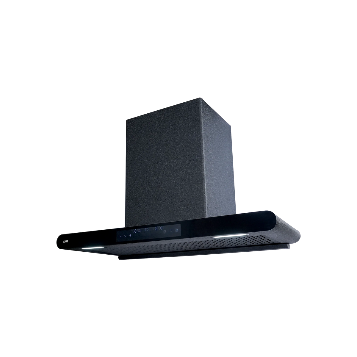 Kaff MOLIN 90-DC chimney angled from the other side showing the touch controls and lights