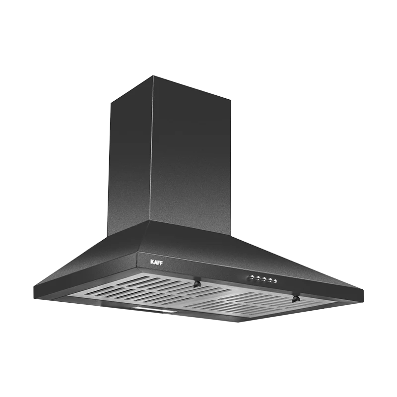 Kaff BASE60 chimney angled underside view showing the metal filters, control buttons and lamp area