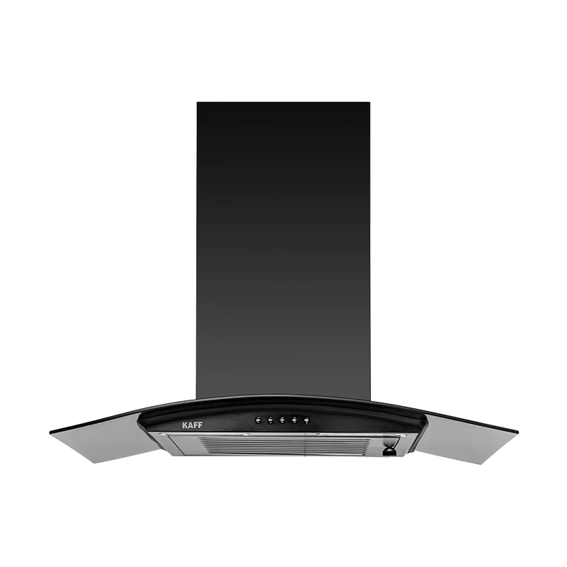 Kaff MAX BF 60 black chimney, front view showing glass canopy, push buttons and filter