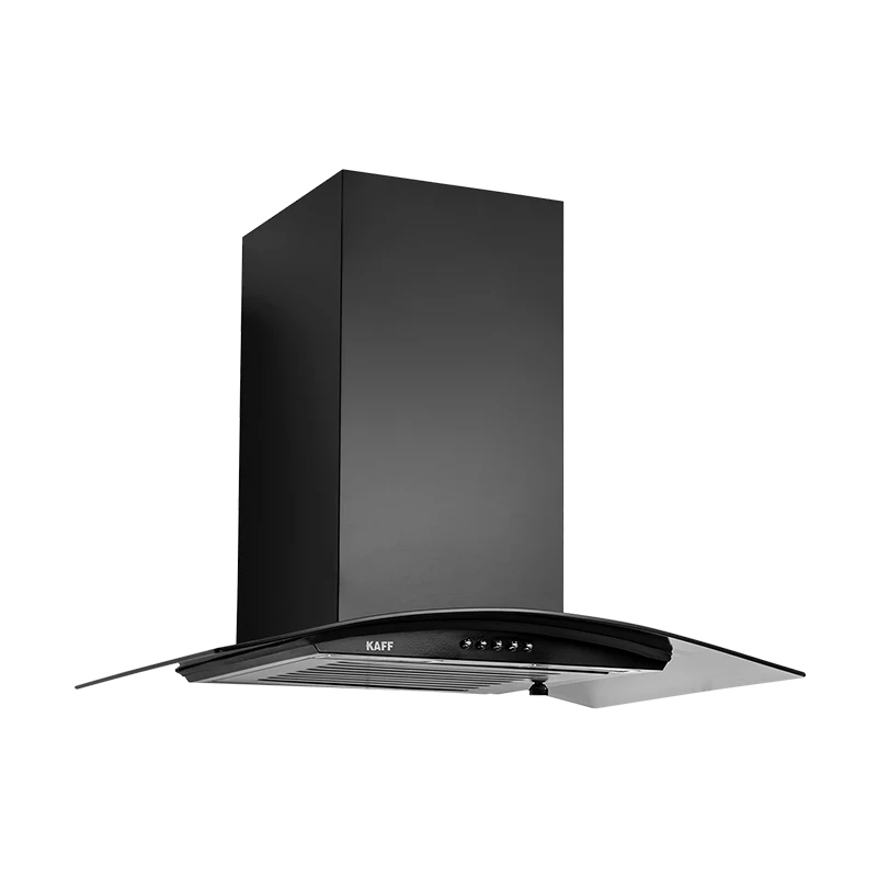 Kaff MAX BF 60 black chimney, side-angled view of chimney body and curved glass