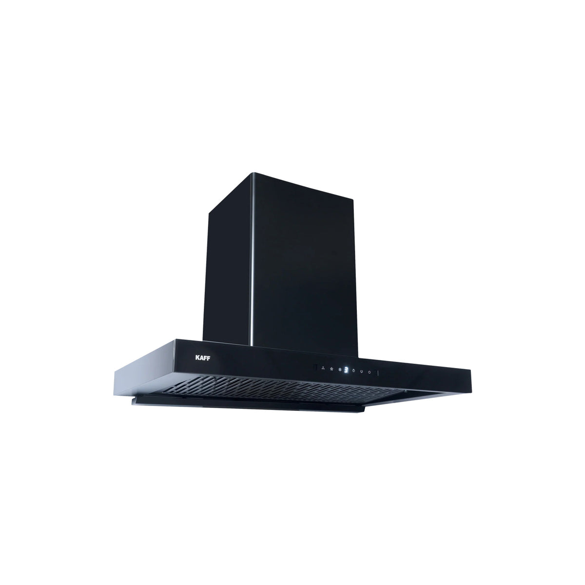Kaff MONTE DHC90 90 cm matt black T-shape chimney, angled view with touch controls