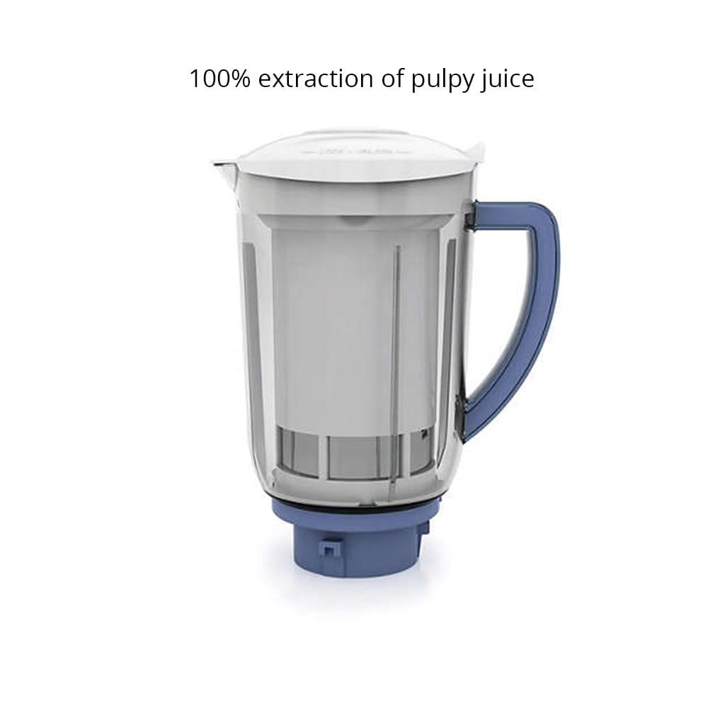 Philips HL7701/00 pulp extractor jar with the text 100% extraction of pulpy juice