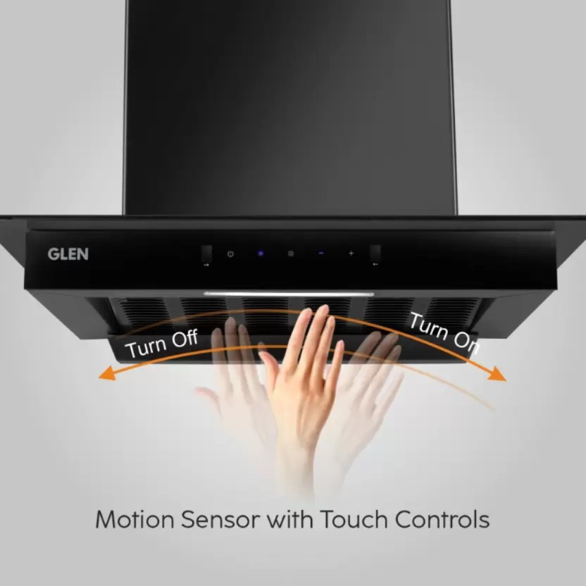 Glen Pace Slim Auto Clean T-Shape 60cm| Touch & Gesture Control| Autoclean| Filterless|Powerful Suction| Low Noise Wall Mounted Chimney (Black 1200 CMH)