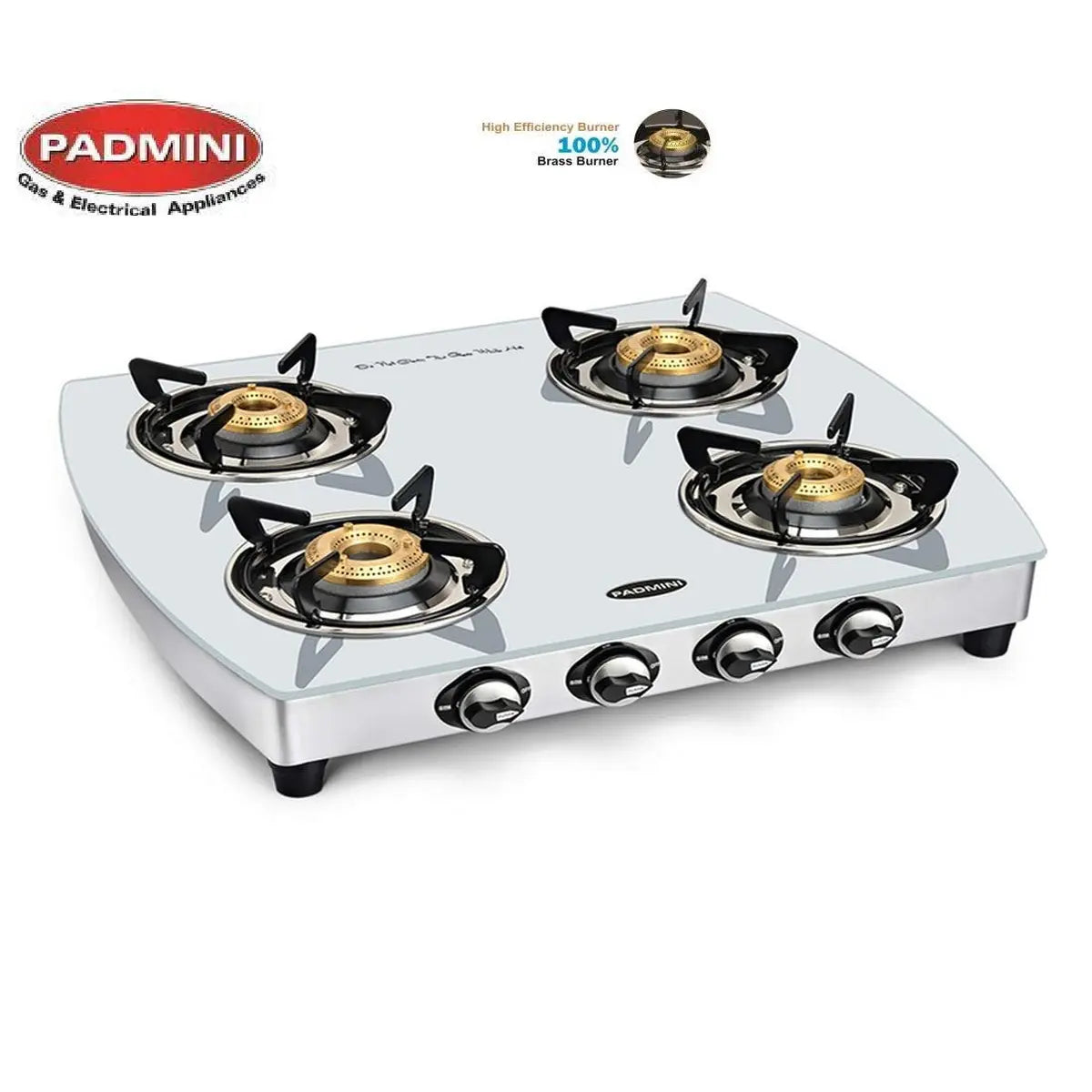 Padmini Four Burner Glass Top Gas Stove (CS-4GT Silvo)