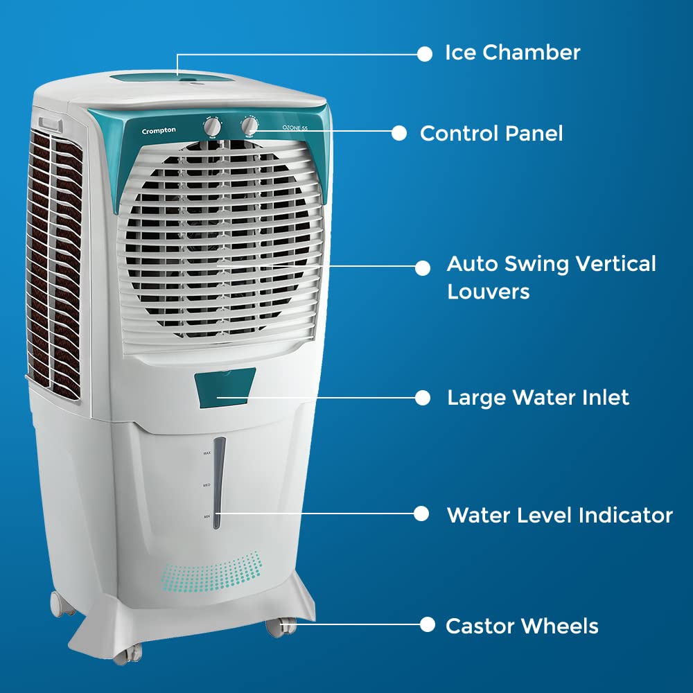 Crompton Ozone Desert Air Cooler 55L Honeycomb pads White