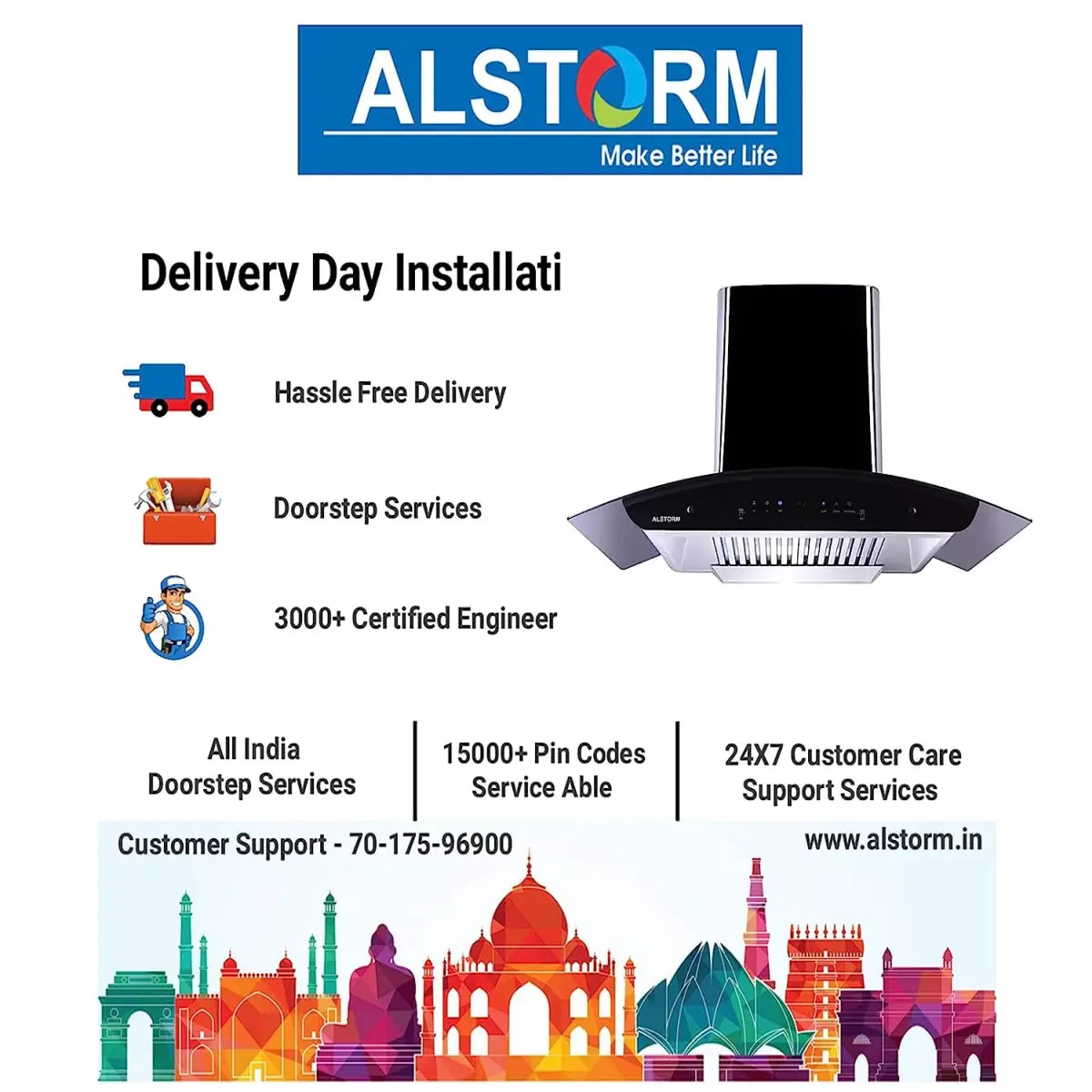 Alstorm Desire 90 cm 1300 m3/hr Auto Clean Chimney (Baffle Filters MS, Motion Sensor Control, Titanium Glossy Black)