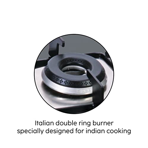 Glen 3 Burner Built in Glass Hob with Italian Double Ring Burners Auto Ignition, Black (1073 SQ IN)