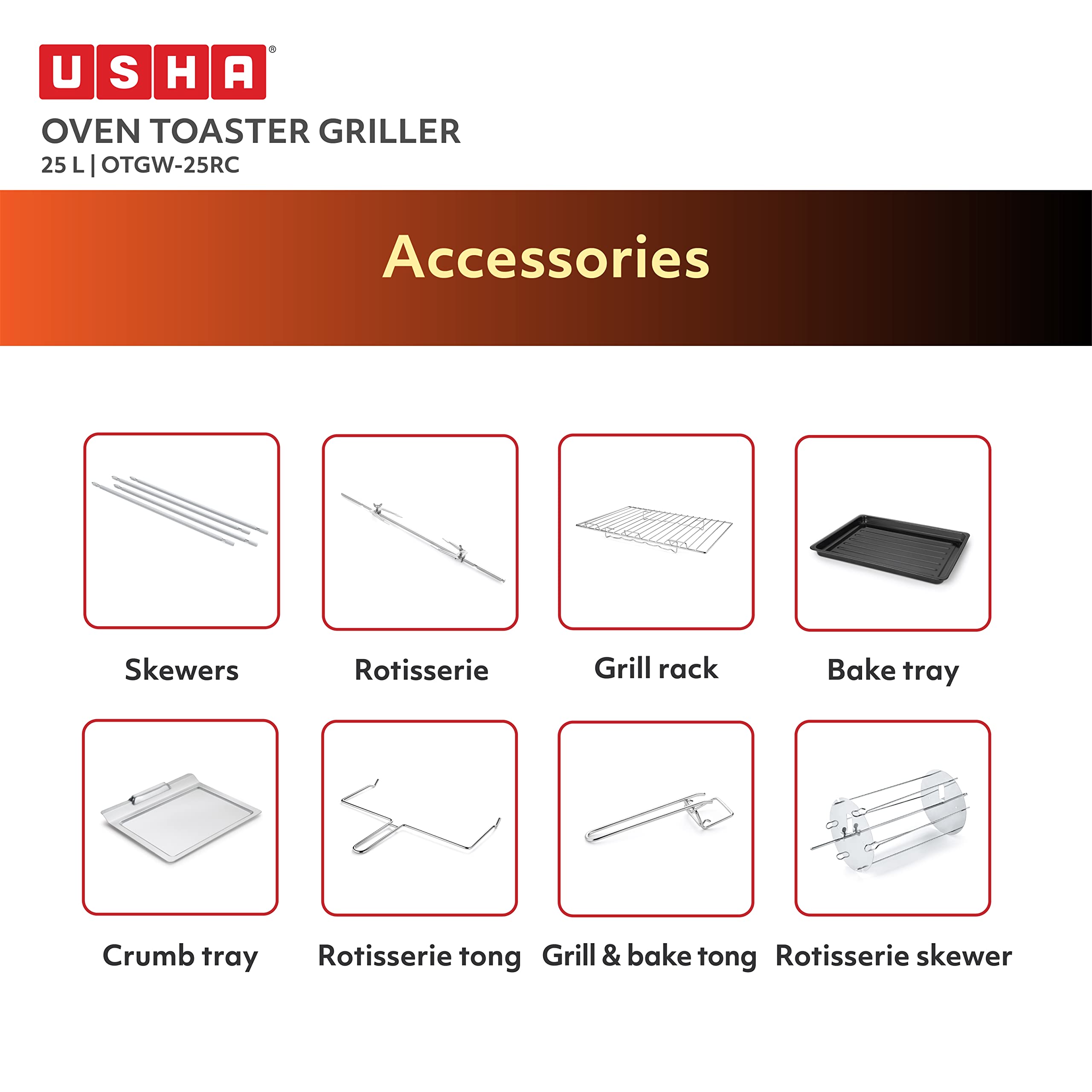 USHA 25L (OTGW 25RC) Oven Toaster Grill (Wine & Matte Black), Medium (OTGW25RC)