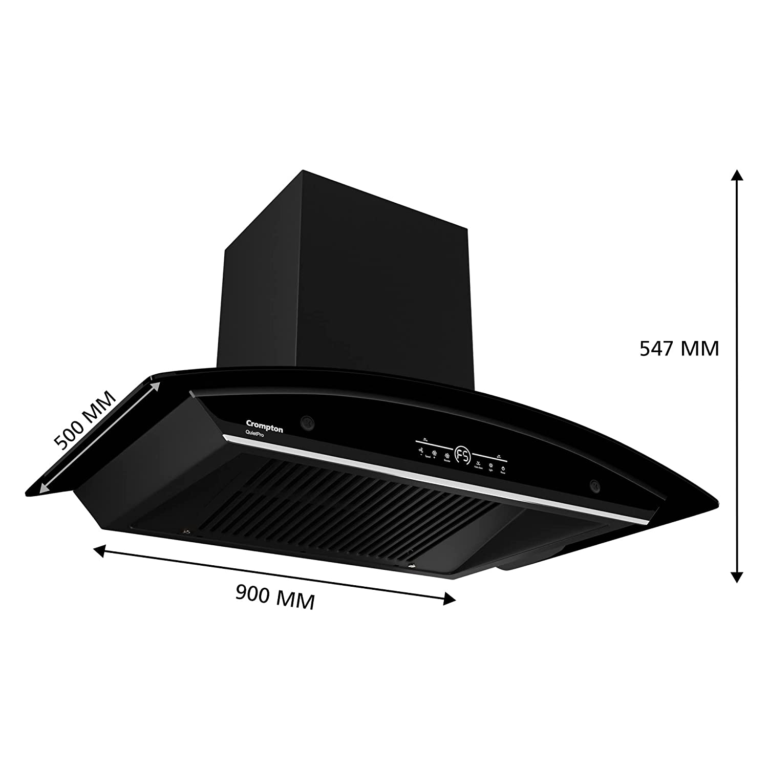 Crompton QuietPro Inverter Motor Curved 90cm Chimney Filterles (Black), Free installation&Ducting kit,1420 m³/hr (CHD-QPVC90FLE-MBL)