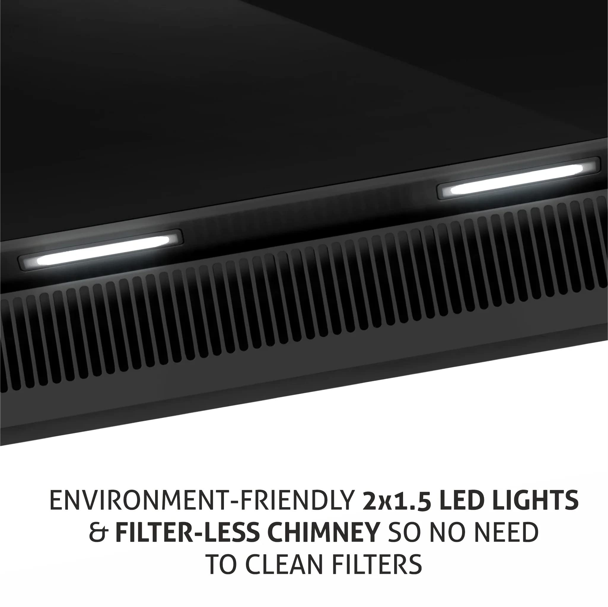 Glen Auto Clean Glass Filterless Chimney With 7 Year Warranty On Motor, With Motion Sensor 1200 m3/h -Black (CH6072SXAC90)